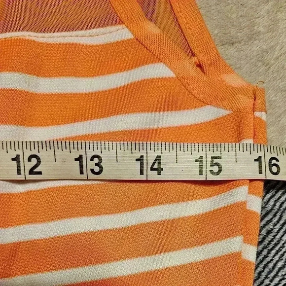 Unbranded Juniors Orange with White Stripes Sleeveless Mesh Top Dress Size Large - Picture 8 of 8